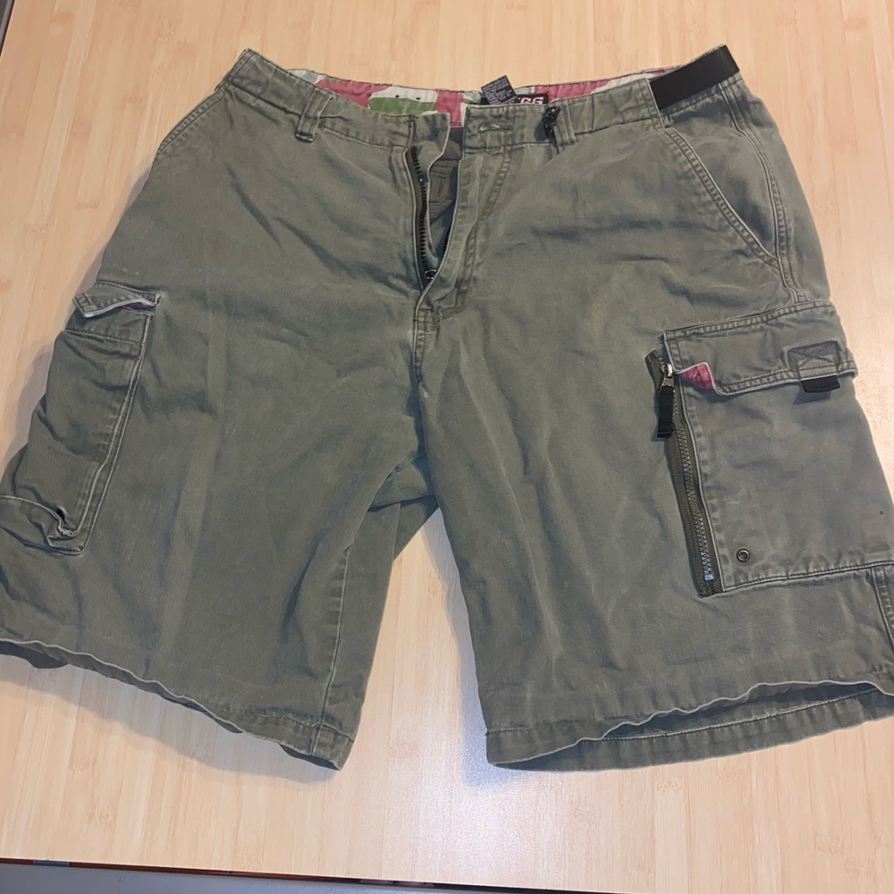 Plugg Jeans Co Y2K Skate Cargo Pockets Shorts Green Flaws Size Large